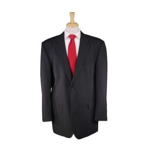 Jos A Bank Black w/ Brown Pinstripes 2-Btn Luxury Wool Suit 46L